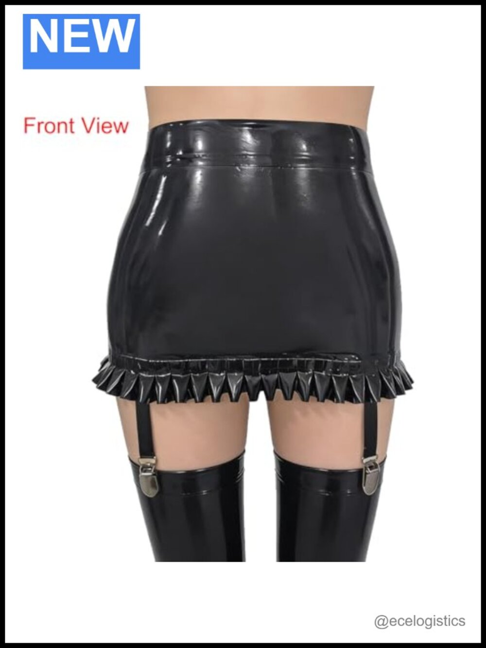 Latex Rubber Garter Skirt with Garter Belts 4 Straps - Picture 4 of 5